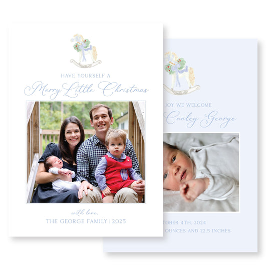 Blue Rocking Horse- Christmas Card Photo