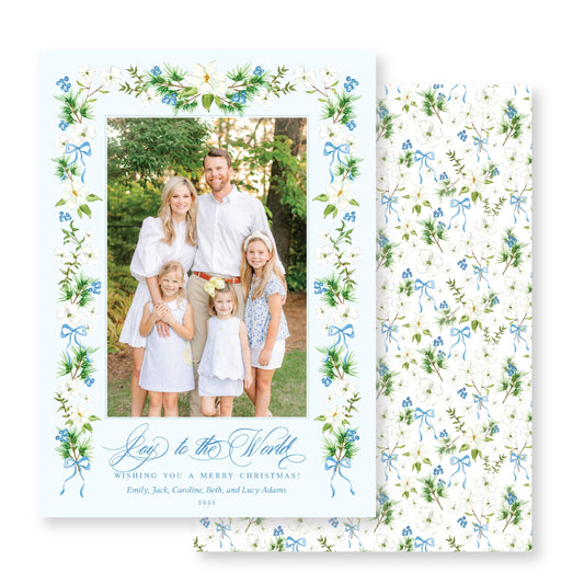 Blue Holiday Blossoms Christmas Card Photo