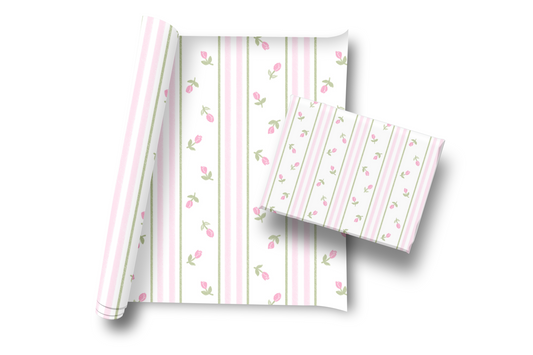 Pink Tulip Striped Wrapping Paper