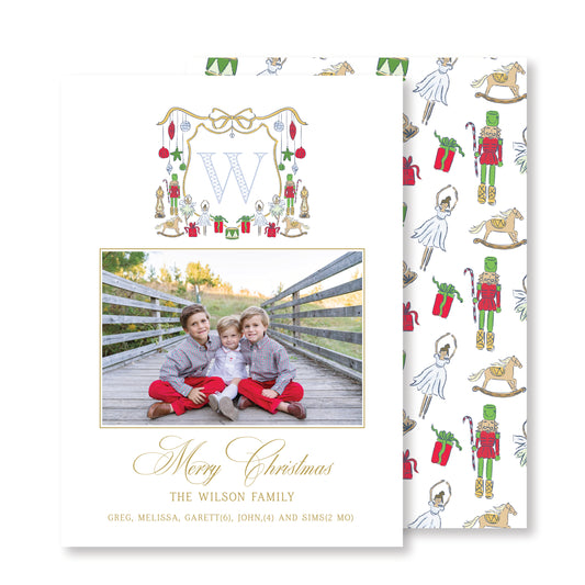Nutcracker Crest Christmas Card- Vertical
