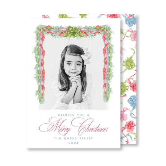 Radiant Ribbon Christmas- Vertical Christmas Card Photo