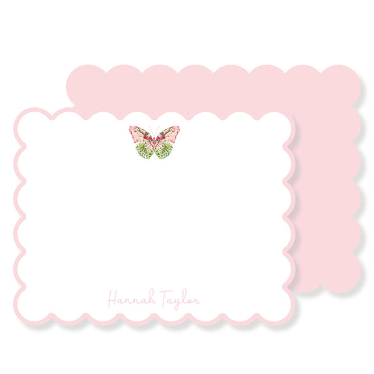 Whimsical Pink Butterfly Stationery (scalloped)