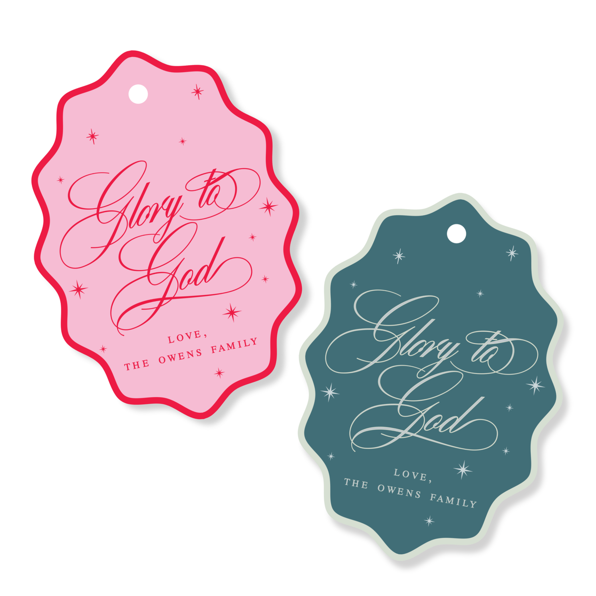 Glory to God Wavy Oval Personalized Gift Tags