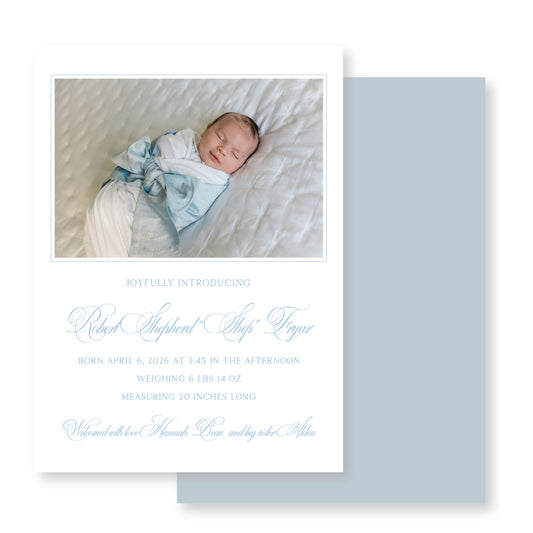 Classic Blue Baby Birth Announcement | Photo Baby Boy Announcement