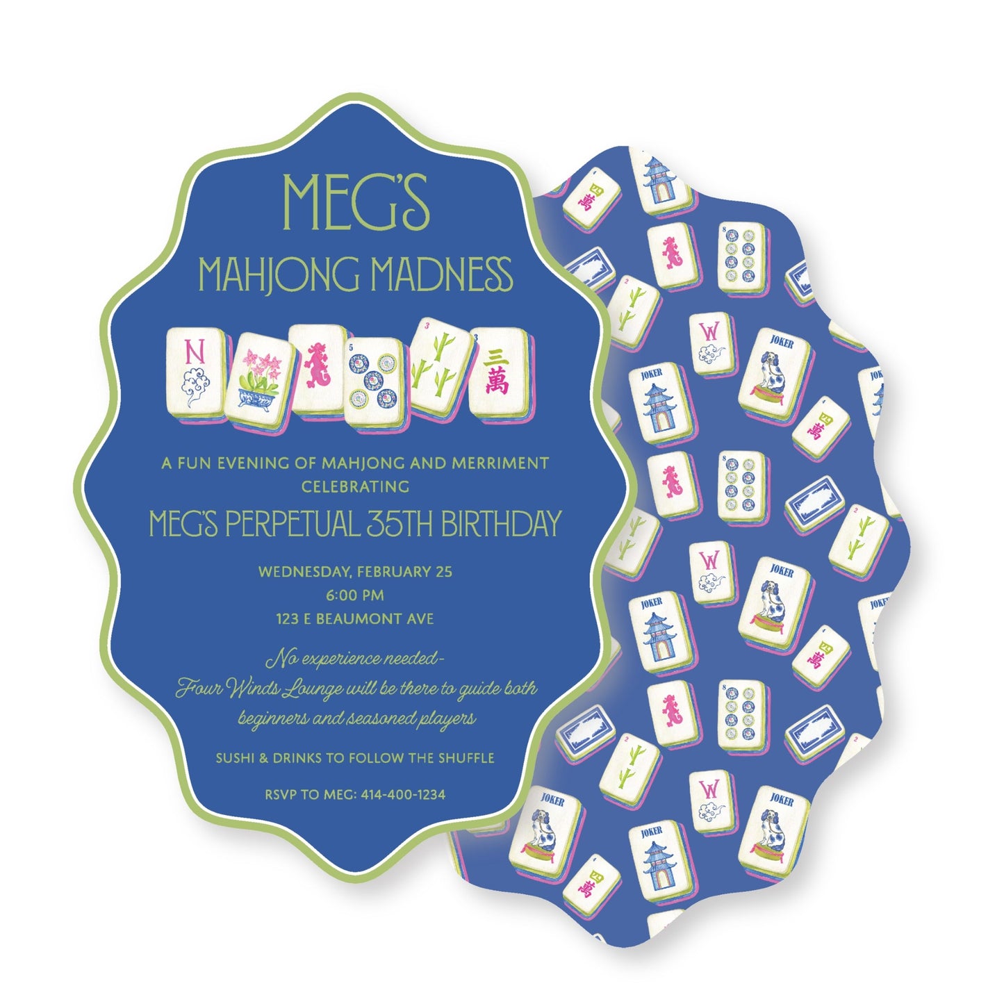 Mahjong Oval Wavy Invitation