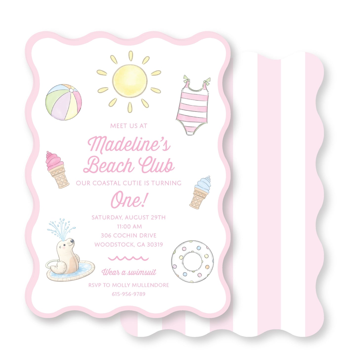 Beach Club First Birthday Invitation
