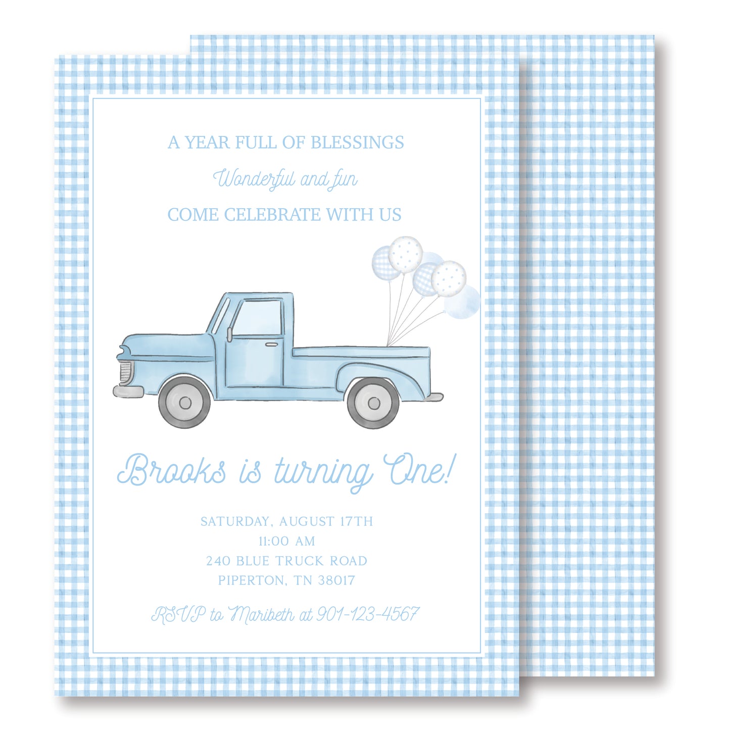 Birthday Blue Truck Invite