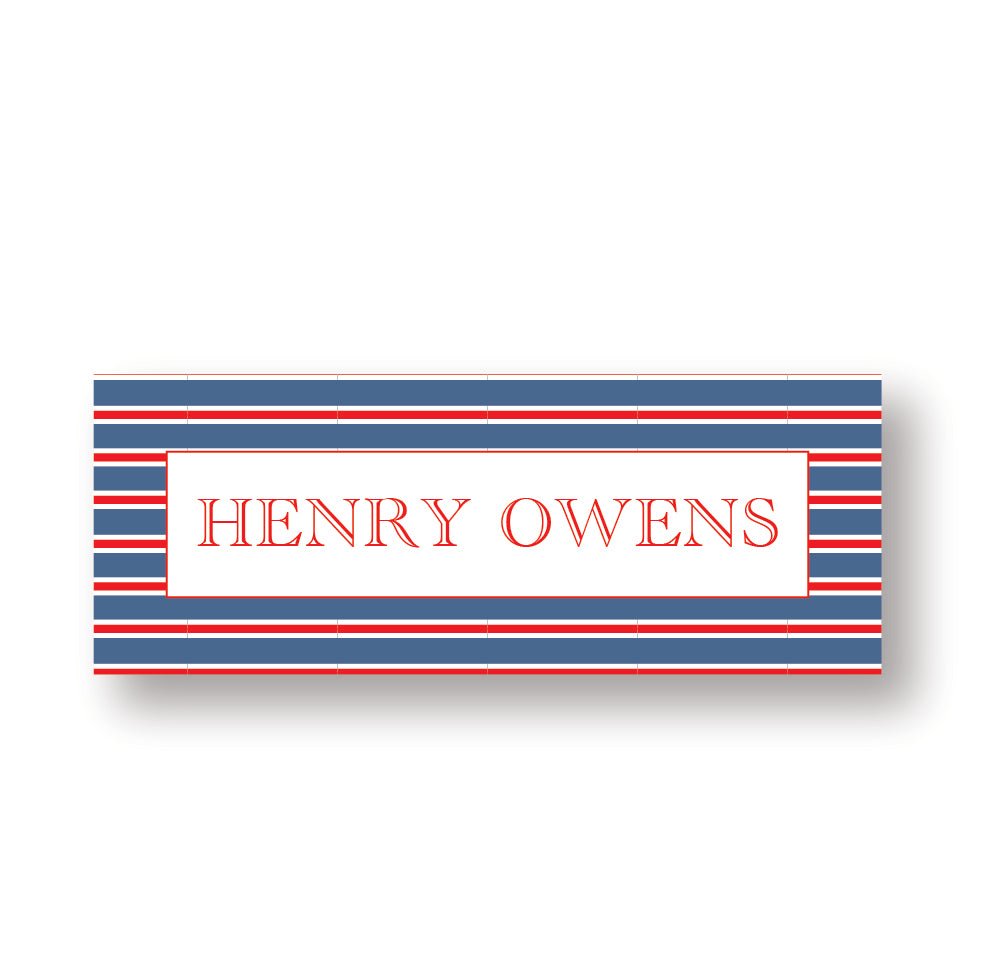 Blue and Red Striped Name Label