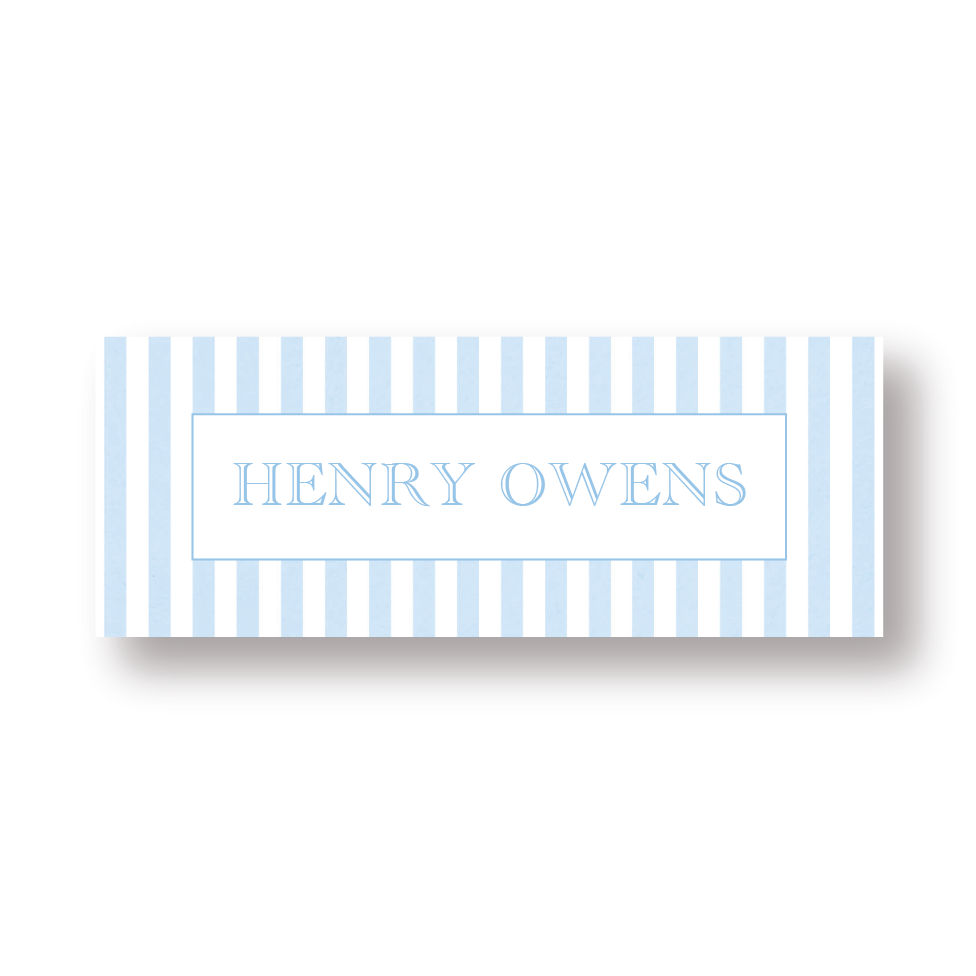 Blue and white striped name label