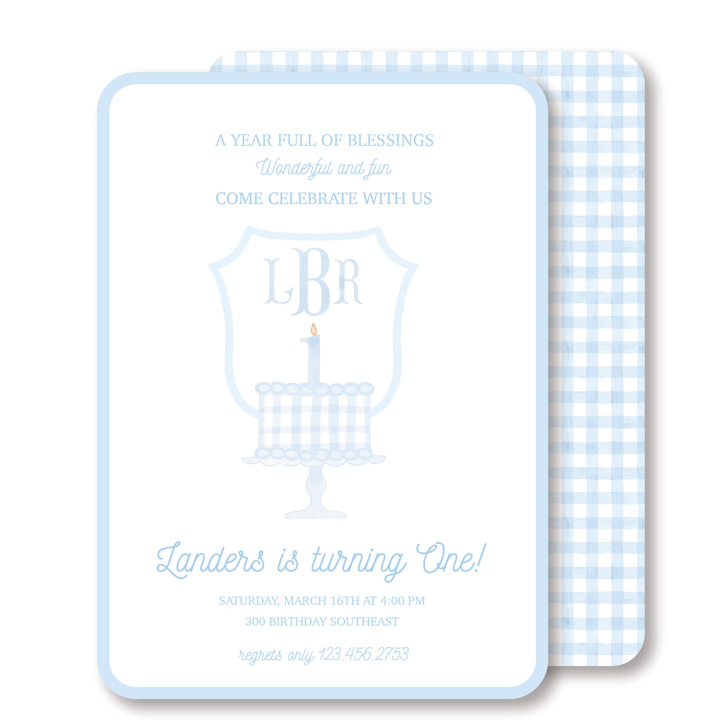 Monogram Crest First Birthday Invitation