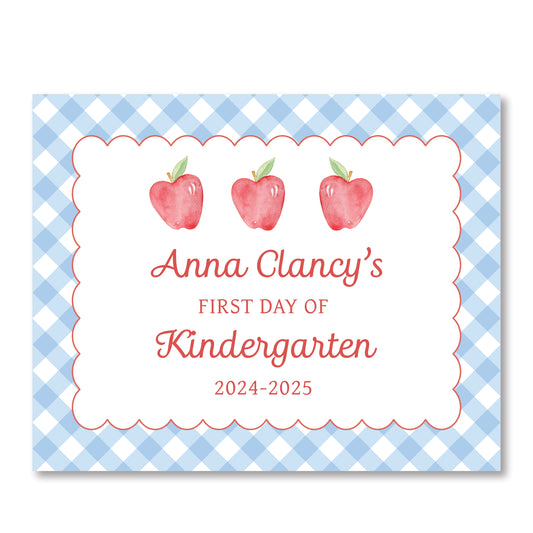 Scalloped Apple Blue gingham