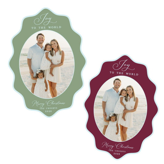 Joy to the World Wavy Oval Christmas Card