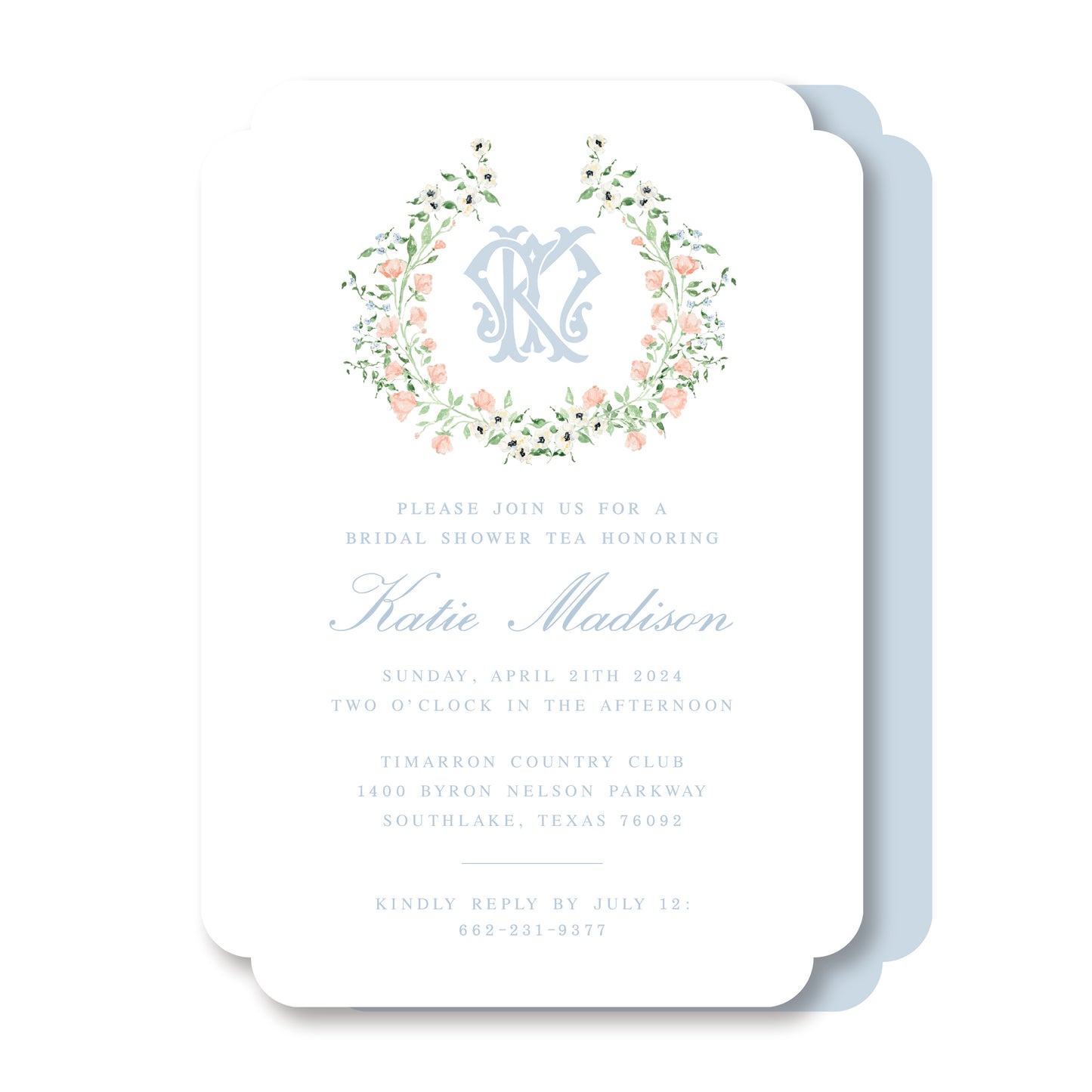 Coral Floral Monogram Baby Shower Invite