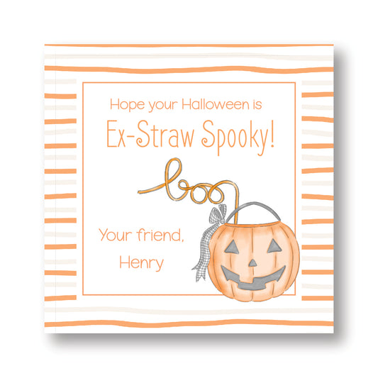 Ex-Straw Spooky Halloween Tag Orange