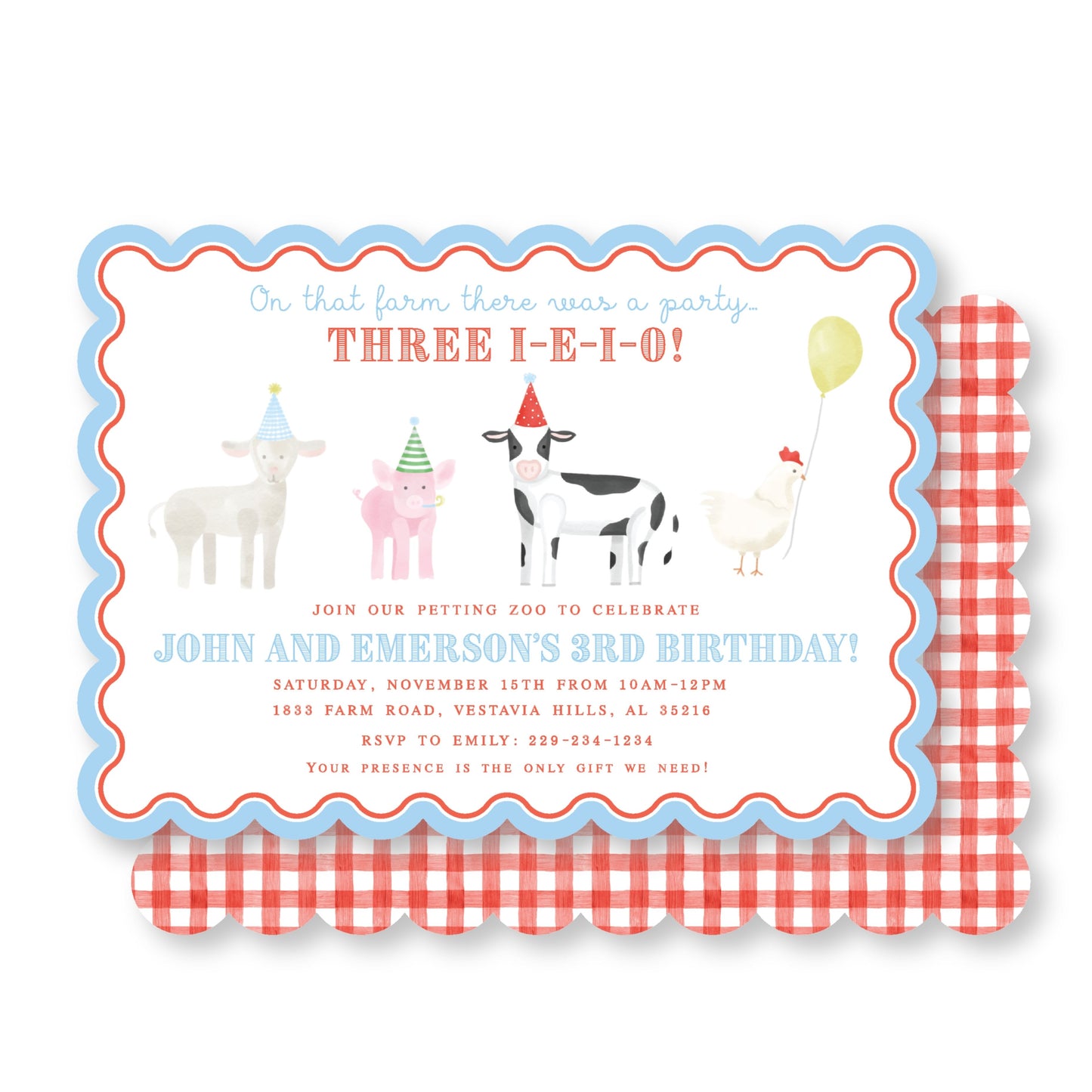 Farm Petting Zoo Invitation-Scalloped