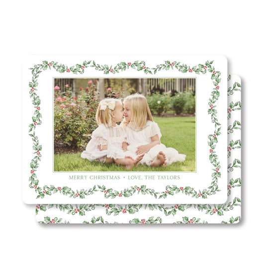 Festive Waves of Holly- Horizontal Christmas Card Photo