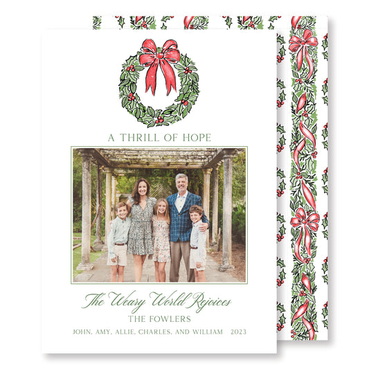 Festive Red Wreath Garland Christmas Card Photo
