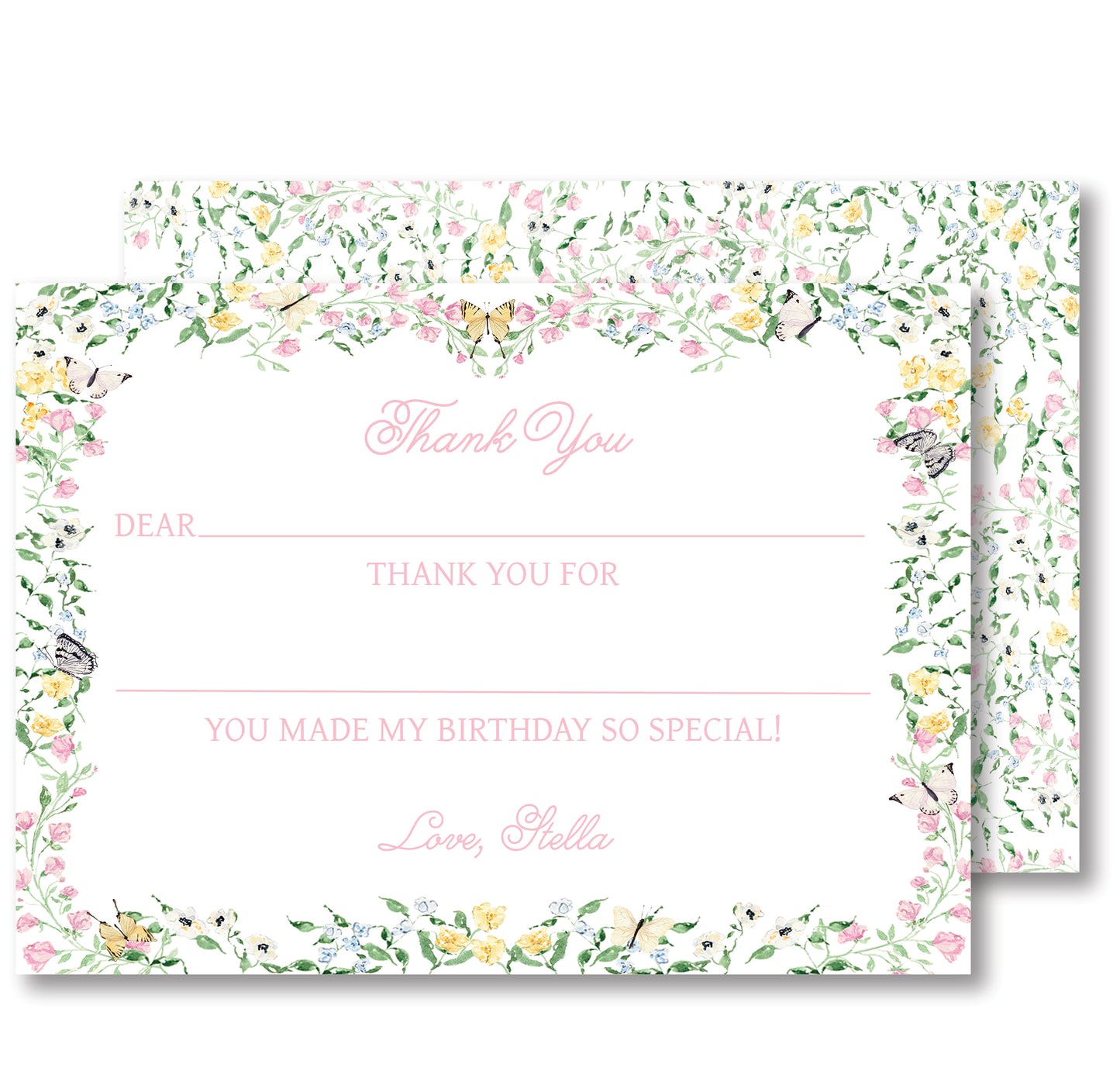 Floral Butterfly Thank You Notes