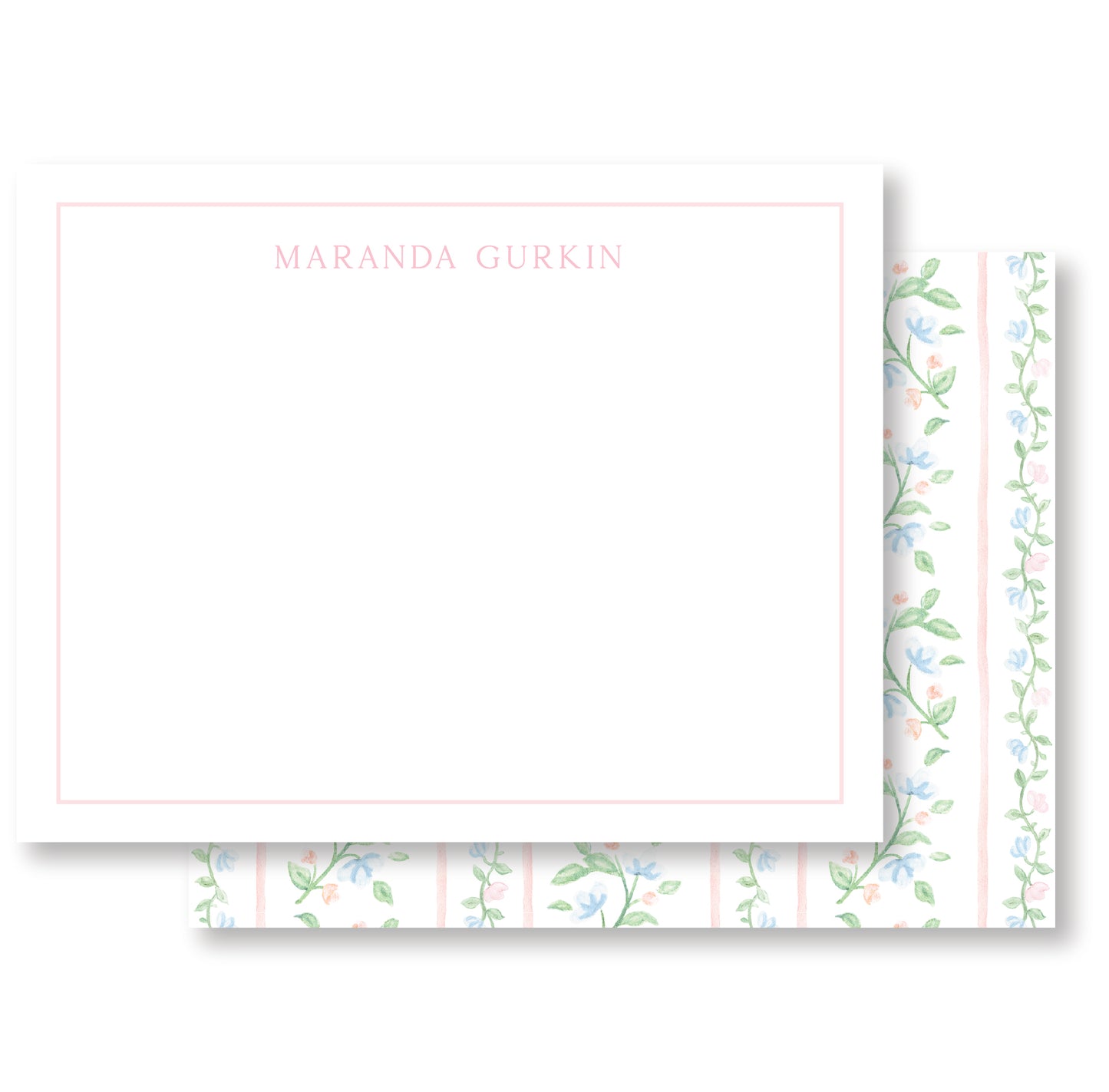 Pink Floral Stripe Stationery