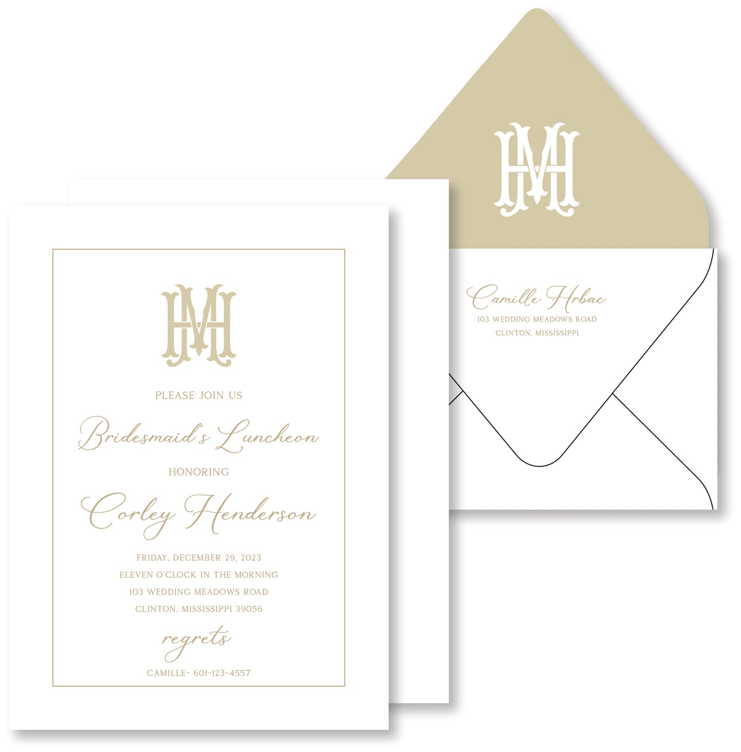 Gold and Ivory Monogram Bridal Invitation