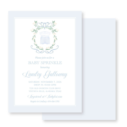 Blue Heirloom Baby Shower Invitation