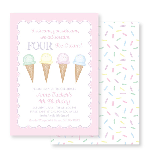 Four Ice Cream Birthday Invitation