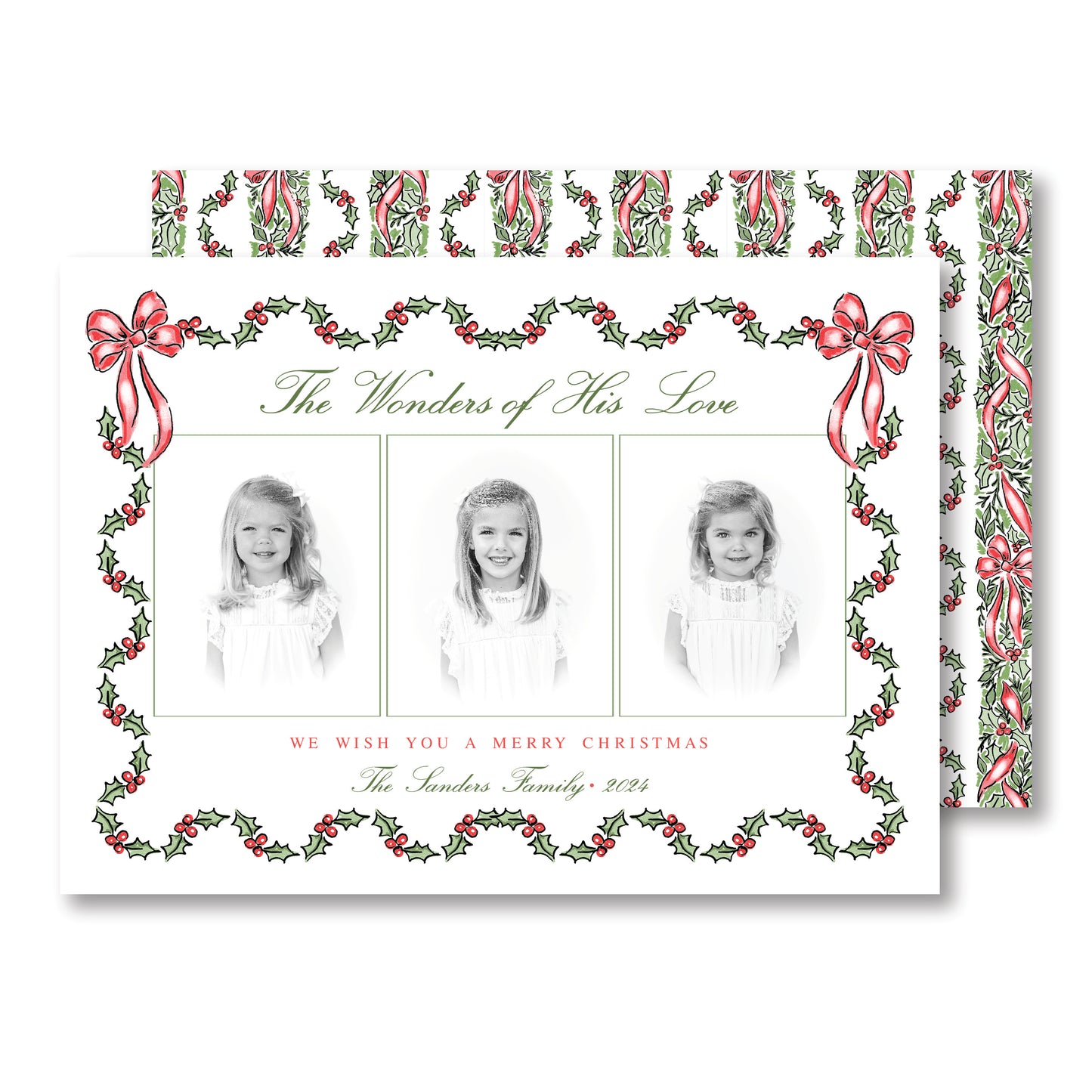 Festive Wavy Holiday- 3 Photo Christmas Card Photo