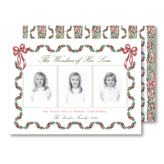 Festive Wavy Holiday- 3 Photo Christmas Card Photo