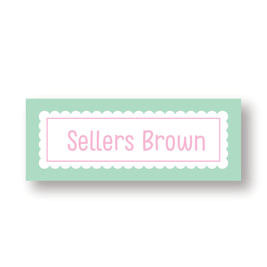 Mint and pink scalloped name labels