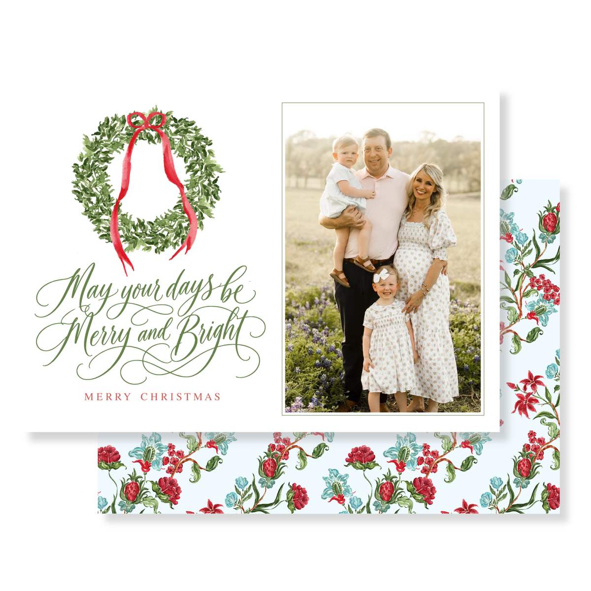Merry & Bright Red Bow Christmas Card