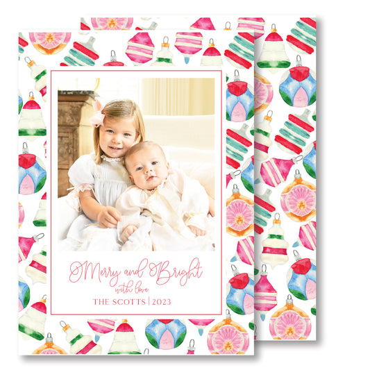 Merry and Bright Ornament Christmas Card Photo