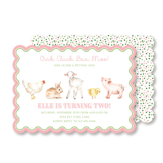 Petting Zoo Invitation-Scalloped