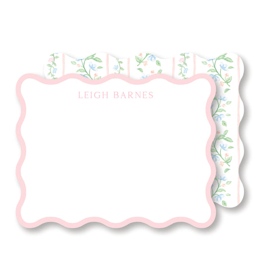 Pink Floral Stripe Wavy Stationery