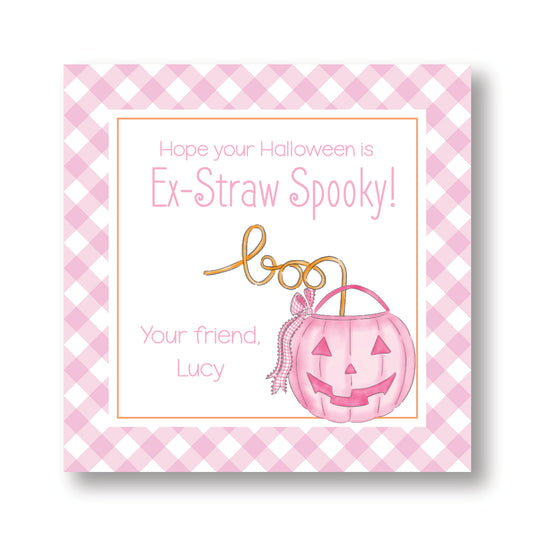Ex-Straw Spooky Halloween Tag Pink