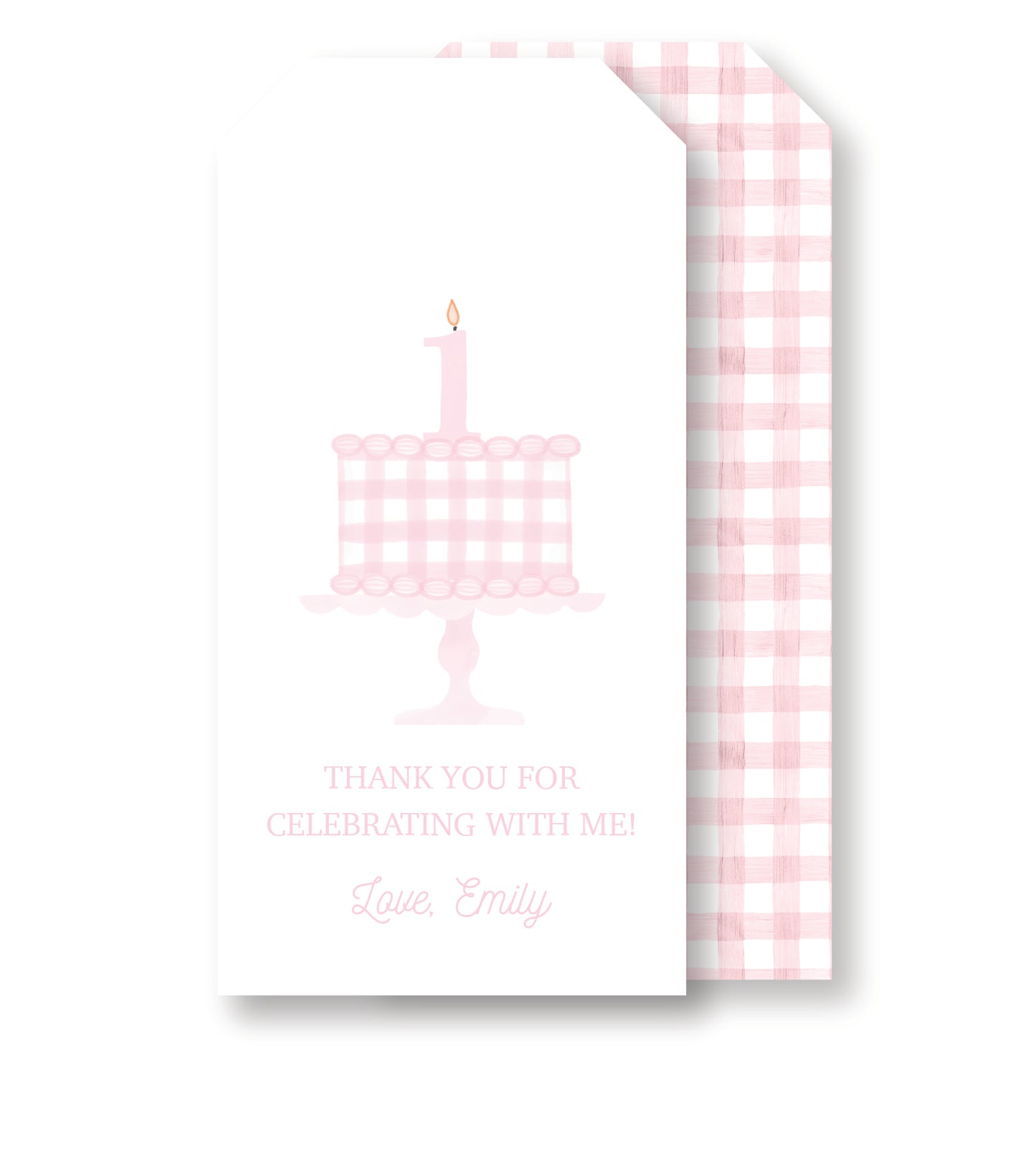 Pink Gingham Birthday Cake Favor Tag