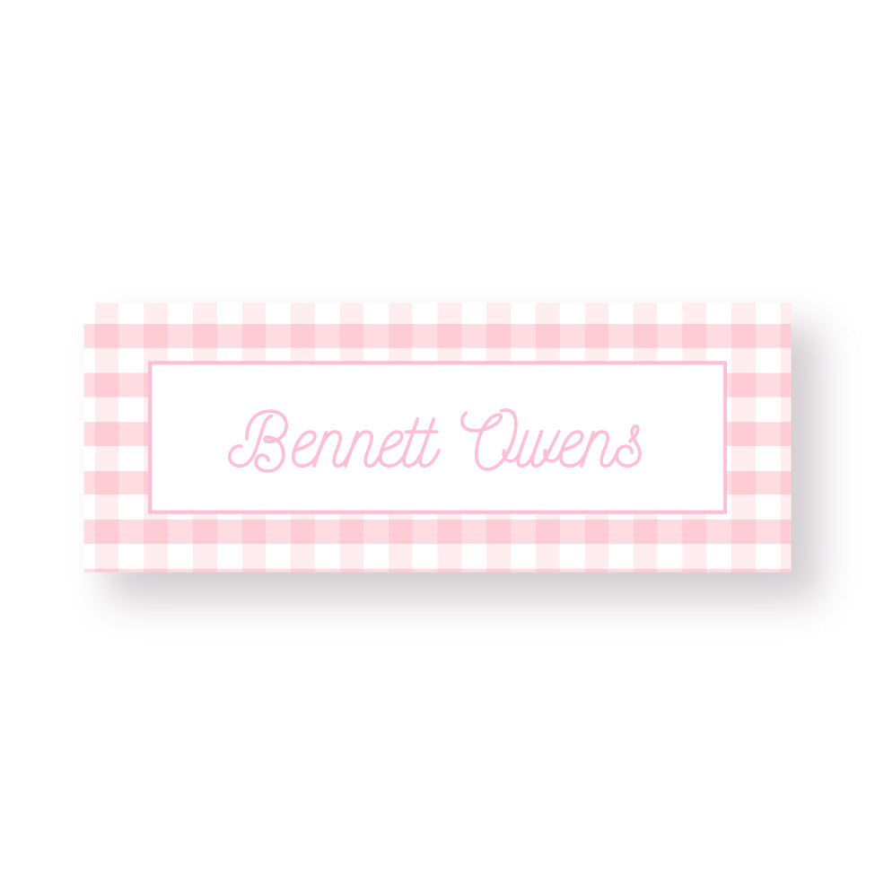 Pink Gingham Label Stickers