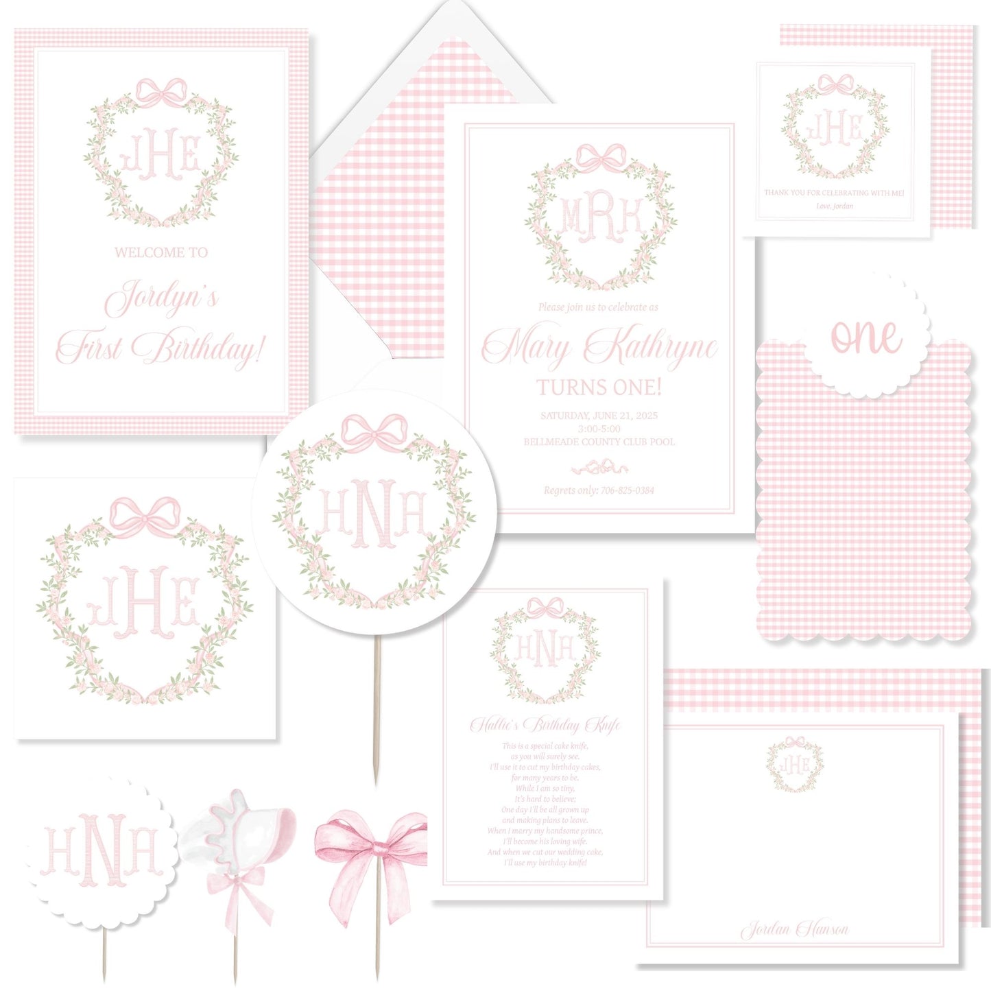 Pink Gingham First Birthday Party Suite