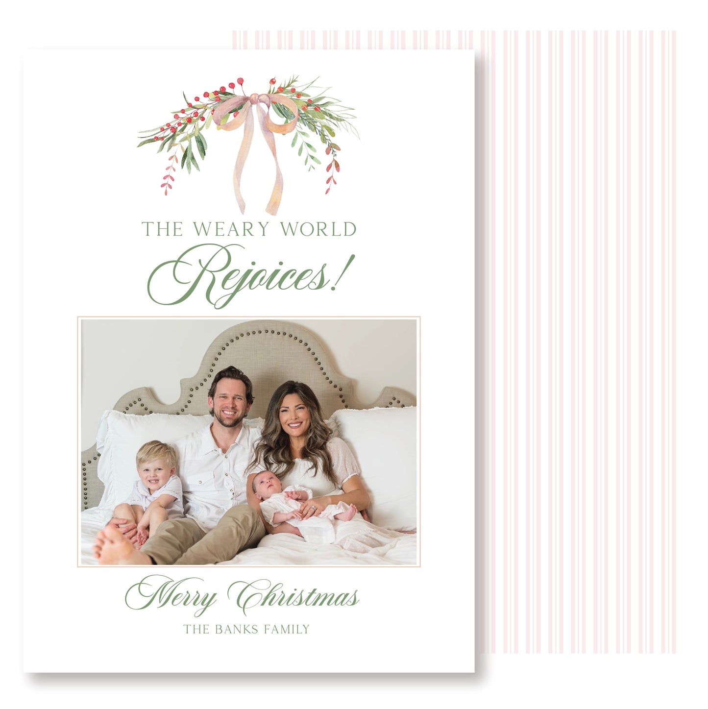 Pink Holly Swag Christmas Card Photo