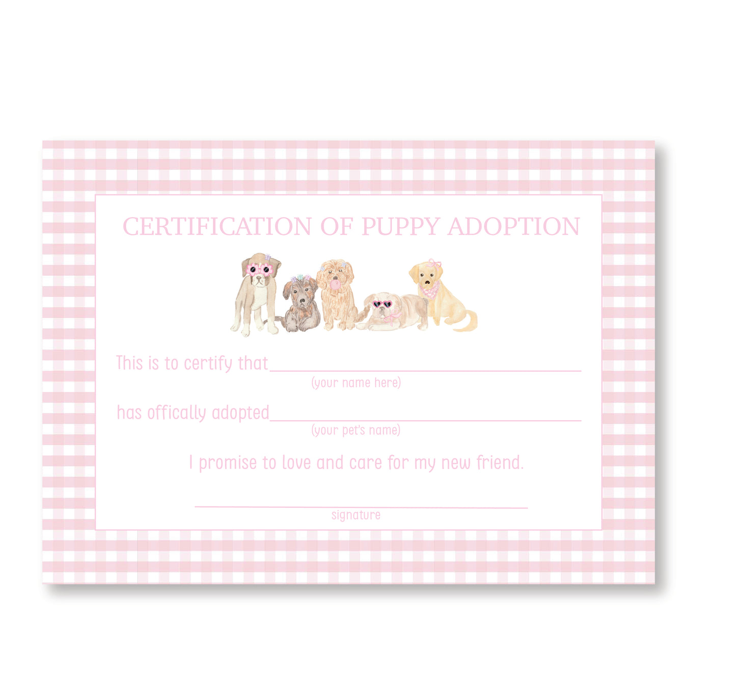 Pink Puppy Adoption Certificates