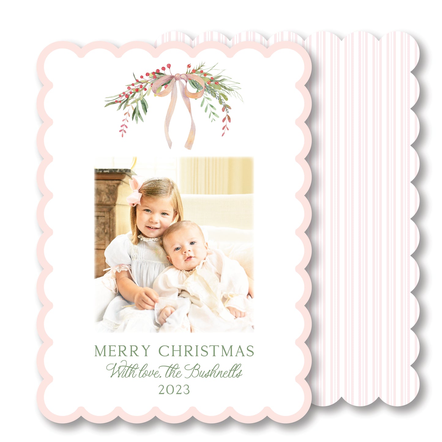 Scalloped Pink Berry Swag Christmas Card