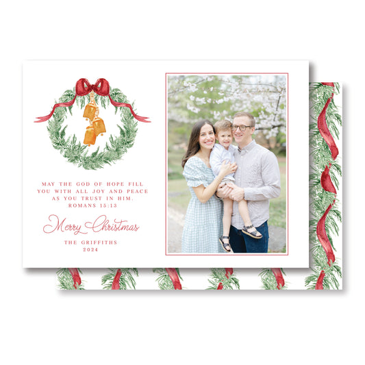 Red Bells and Bow-Horizontal Christmas Card Photo