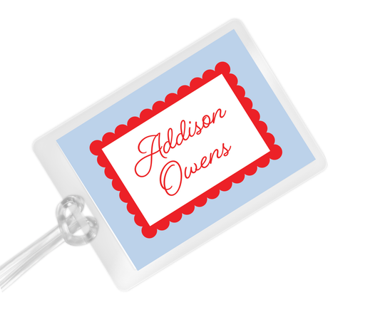 Red and Blue Scalloped Bag Tag
