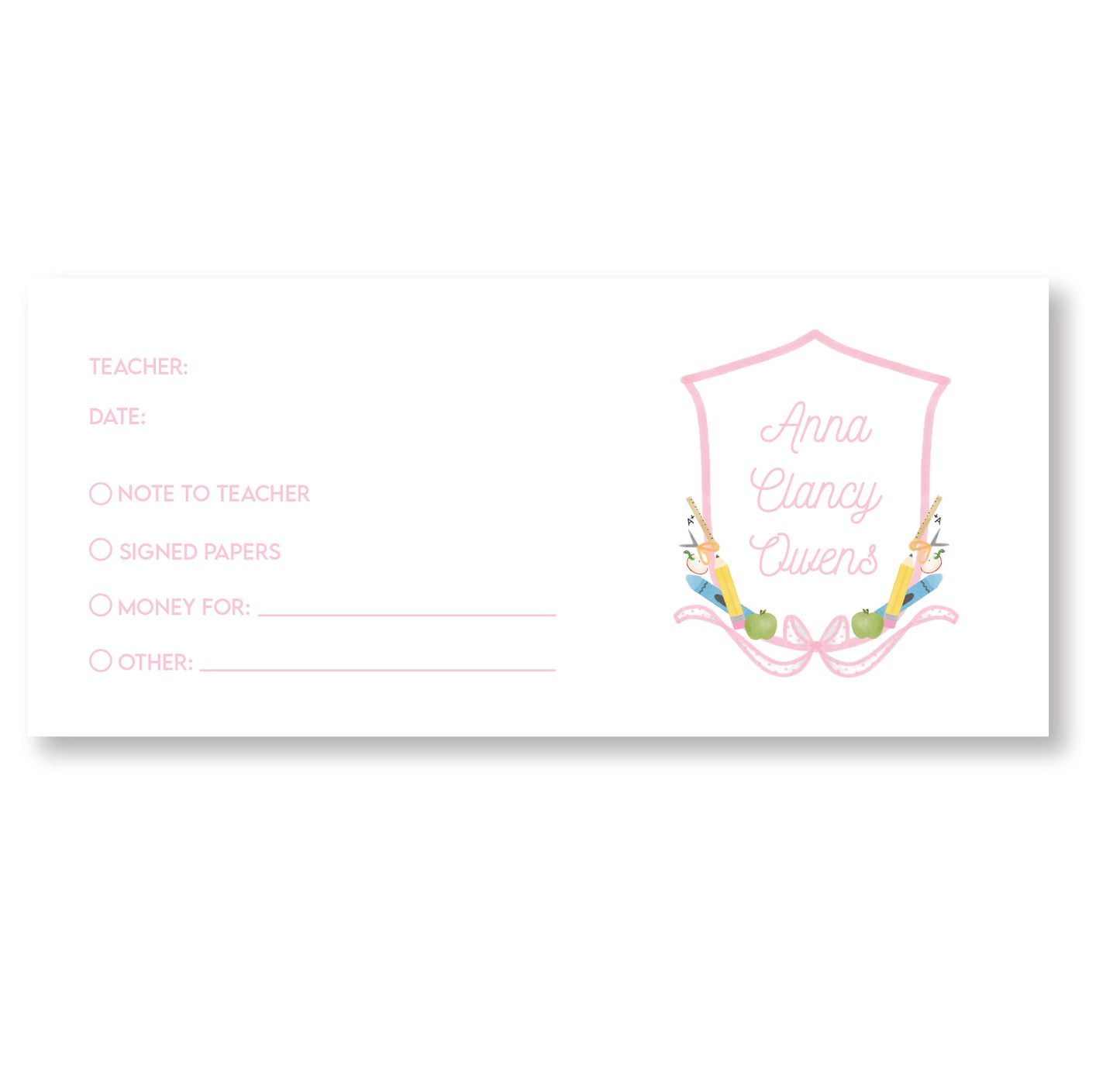 Pink School Crest Envelope