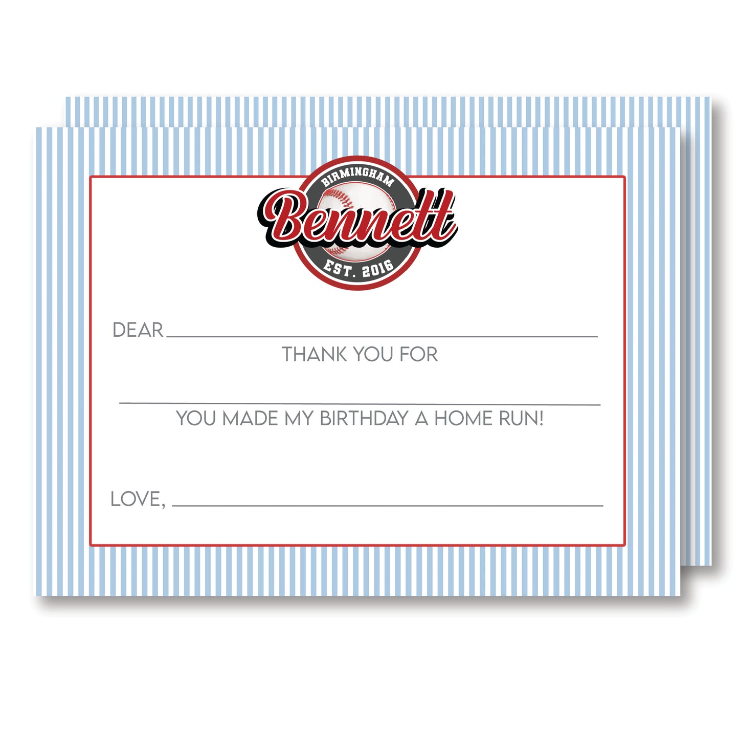 Baseball Fill in Blank Thank You Notes