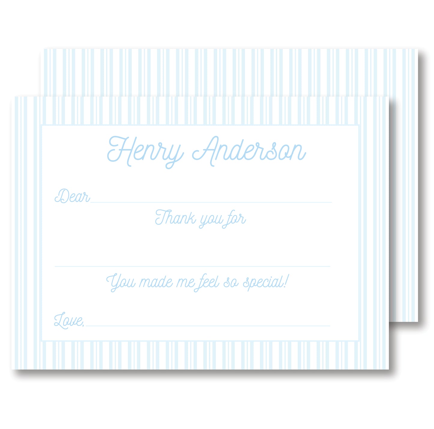 Blue Ticking Stripe Fill in Blank Thank You Notes