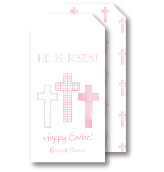 Pink He is Risen Tag