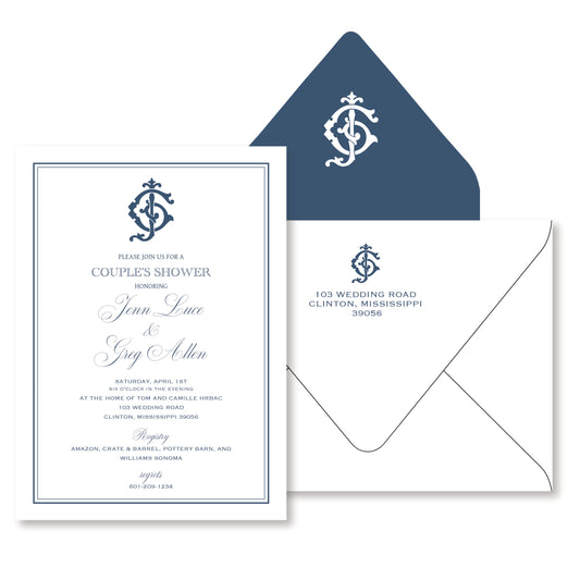 Navy Monogram Bridal Invitation