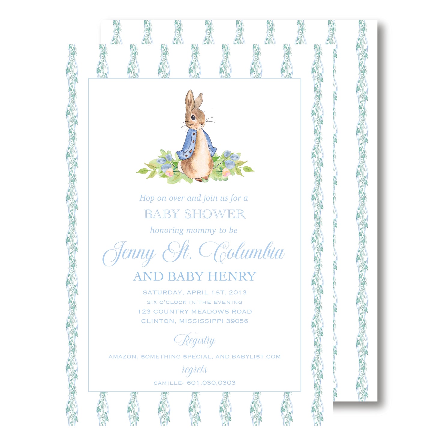Blue Peter Rabbit Shower Invitation