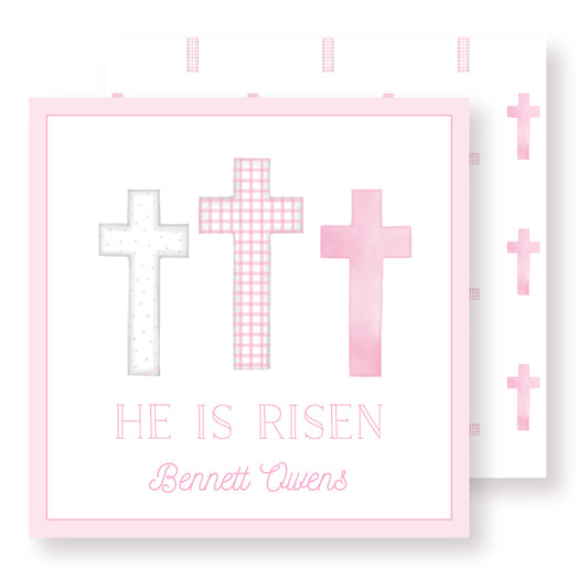 Pink He is Risen Cross Tag