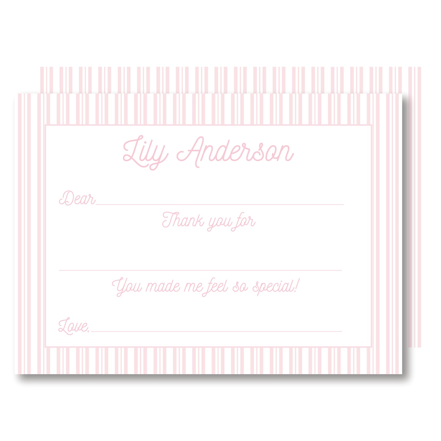 Pink Ticking Stripe Fill in Blank Thank You Notes